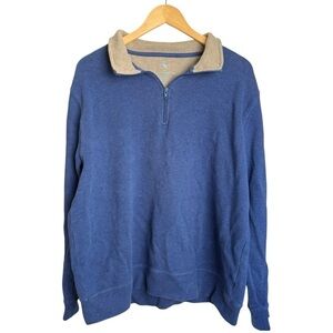 4/$25 Tailor Byrd Quarter Zip Up Pullover Sweater Men XL 100% Cotton Blue